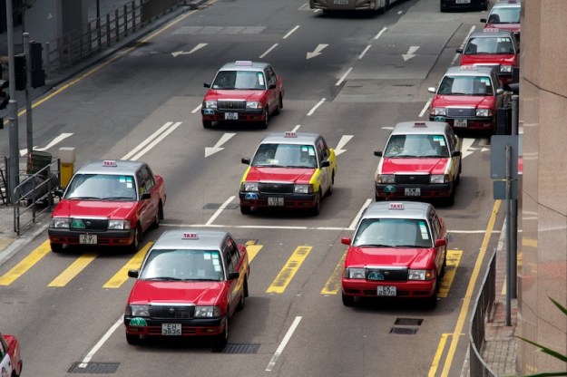 Numerous taxis driving